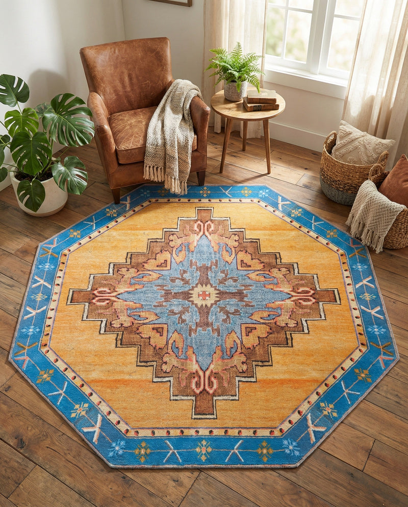 Heritage Elegance Collection Area Rug -  Winterthur (Orange) Octagon Orange  lifestyle 49