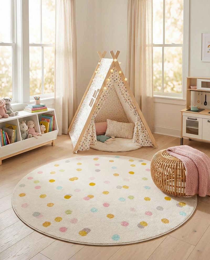 Wonder Tykes Collection Area Rug -  Fable Round Ivory  lifestyle 39