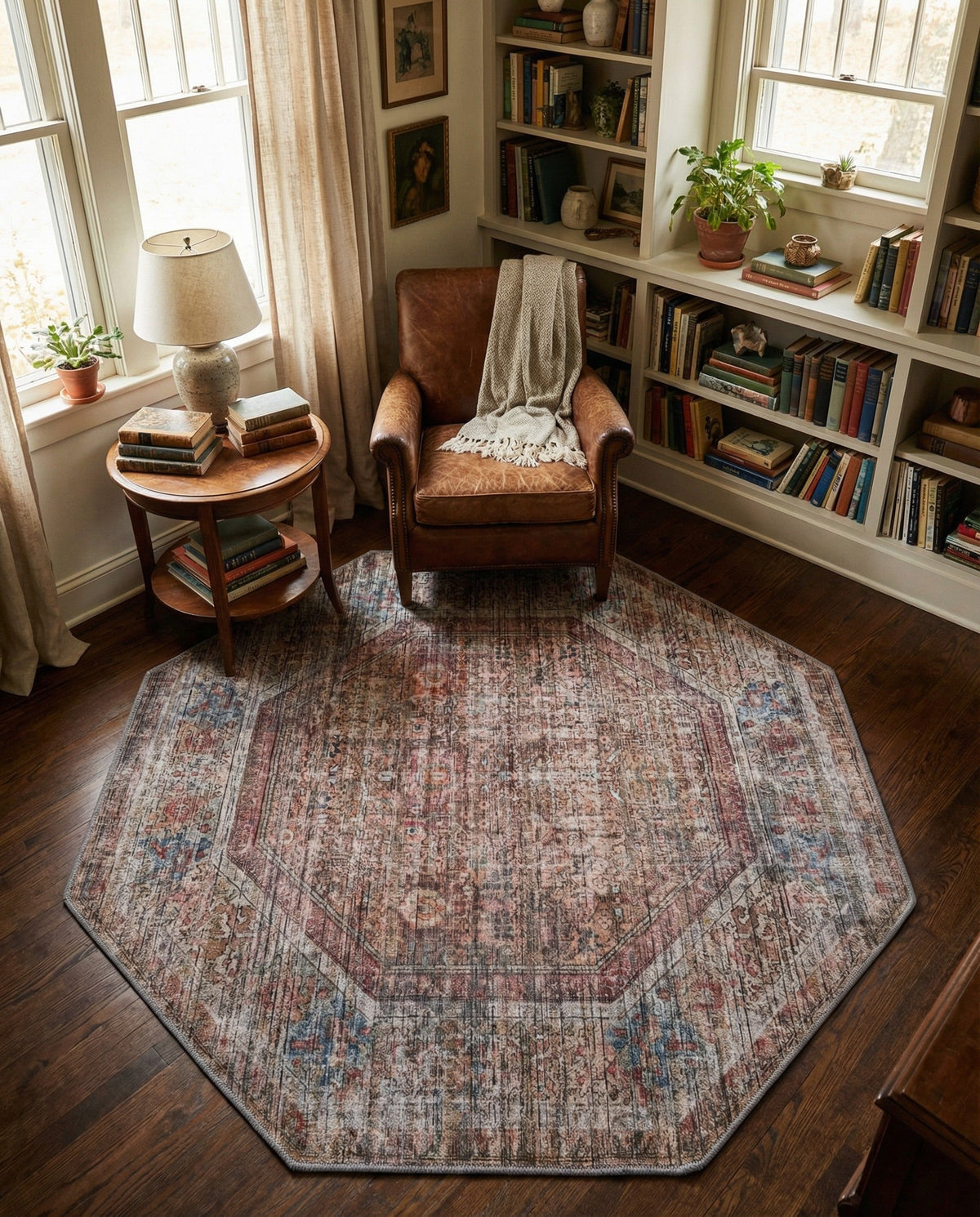Vintage Memories Collection Area Rug -  Reverie Octagon Rust Red and Brown  lifestyle 41