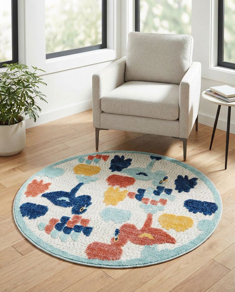 Caribbean Terrace Collection Area Rug -  StLucia Round White  lifestyle 34