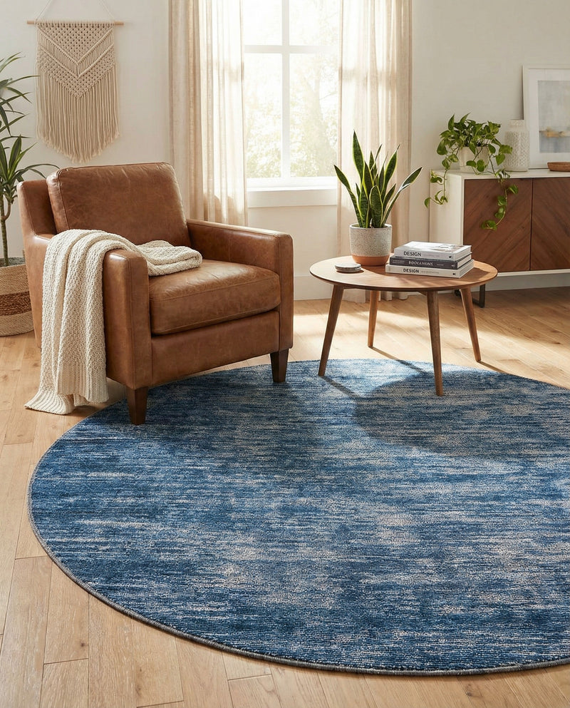 Sahara Essence Collection Area Rug - Oasis (Blue) Round Blue  lifestyle 79