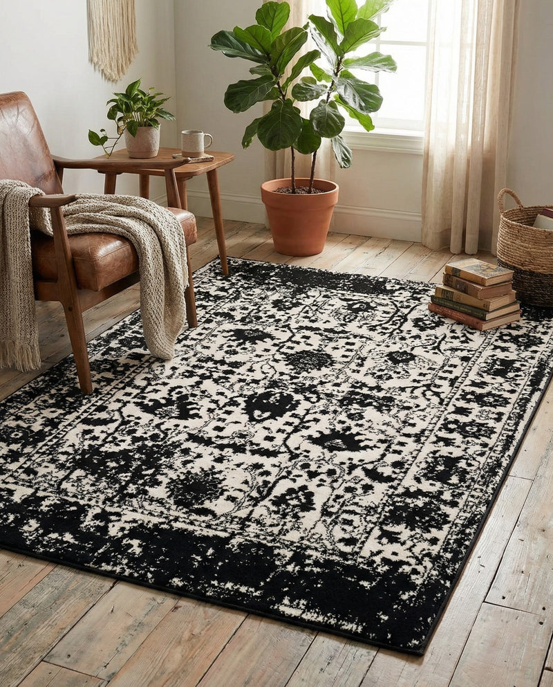 Cascade Range Collection Area Rug -  Shasta (Black and White) Rectangle Black and White  lifestyle 8