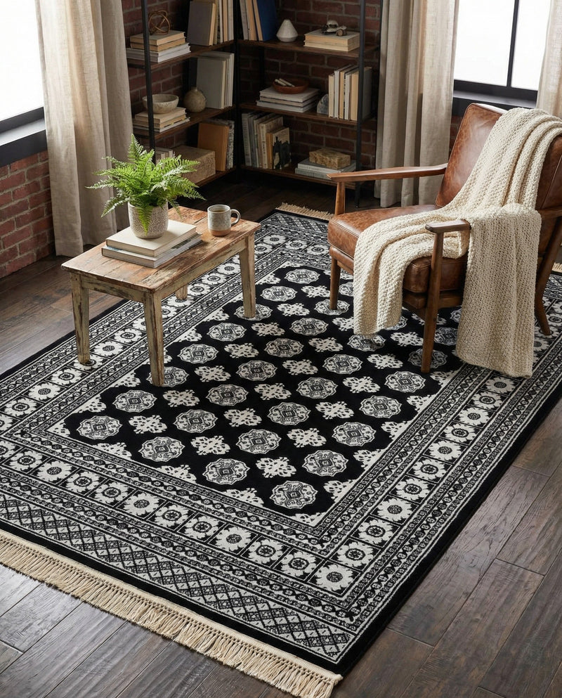 Samarkand Elegance Collection Area Rug -  Margilan (Black and White) Rectangle Black and White  lifestyle 20