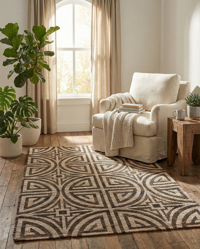 Savannah Threads Collection Area Rug -  Thar Rectangle Black and Ivory  lifestyle 31
