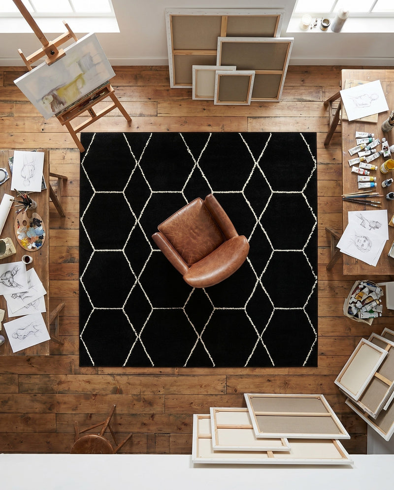 Trellis Mosaic Collection Area Rug - Arborville (Black) Square Black  lifestyle 69