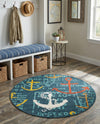 Seaside Haven Rugs Collection Area Rug -  Lighthouse Round Navy Blue  lifestyle 80