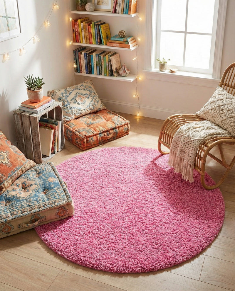 Plush Oasis Collection Area Rug - Serenity (Taffy Pink) Round Taffy Pink  lifestyle 64