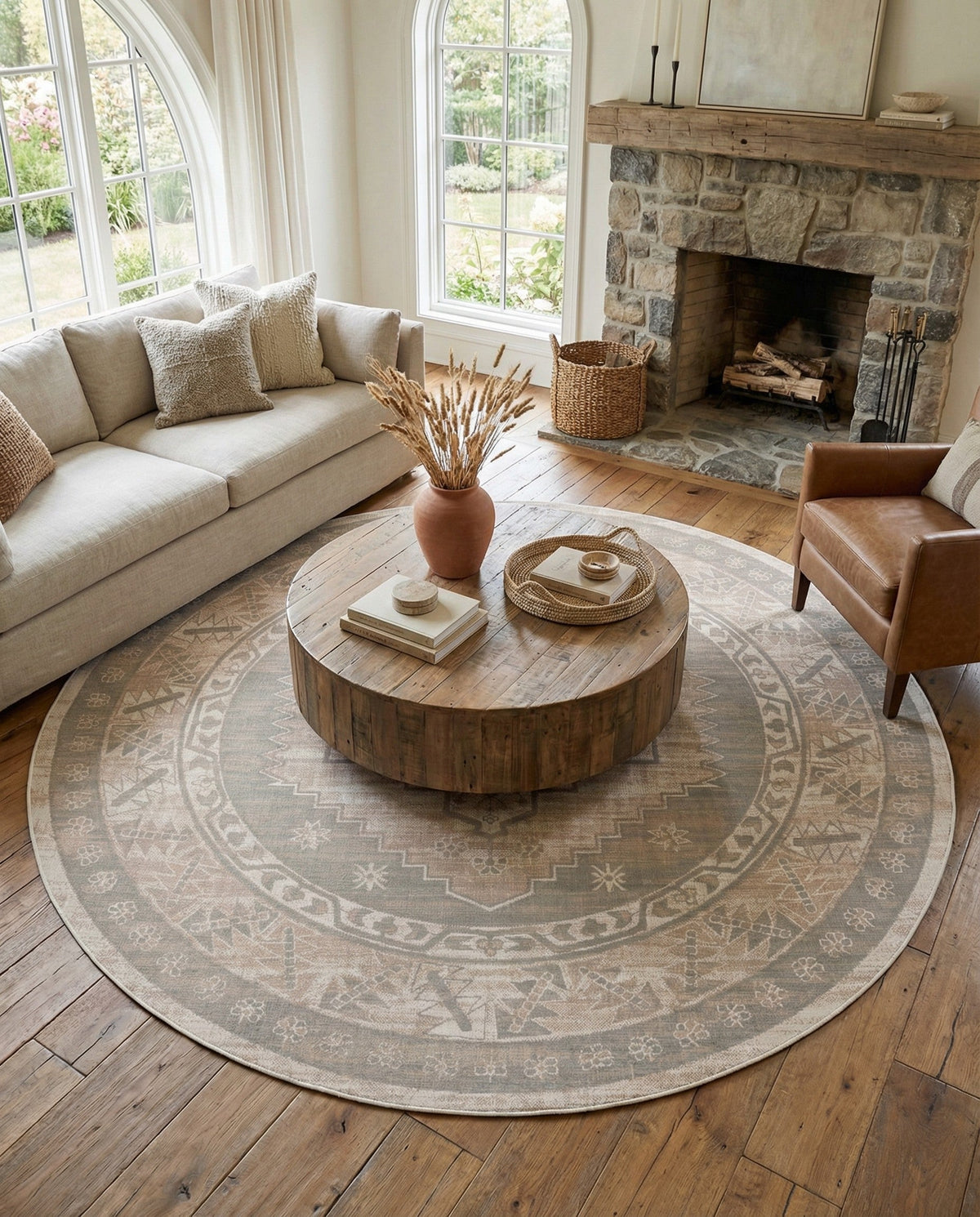 Savannah Series Collection Area Rug -  Augusta (Mink) Round Mink  lifestyle 101