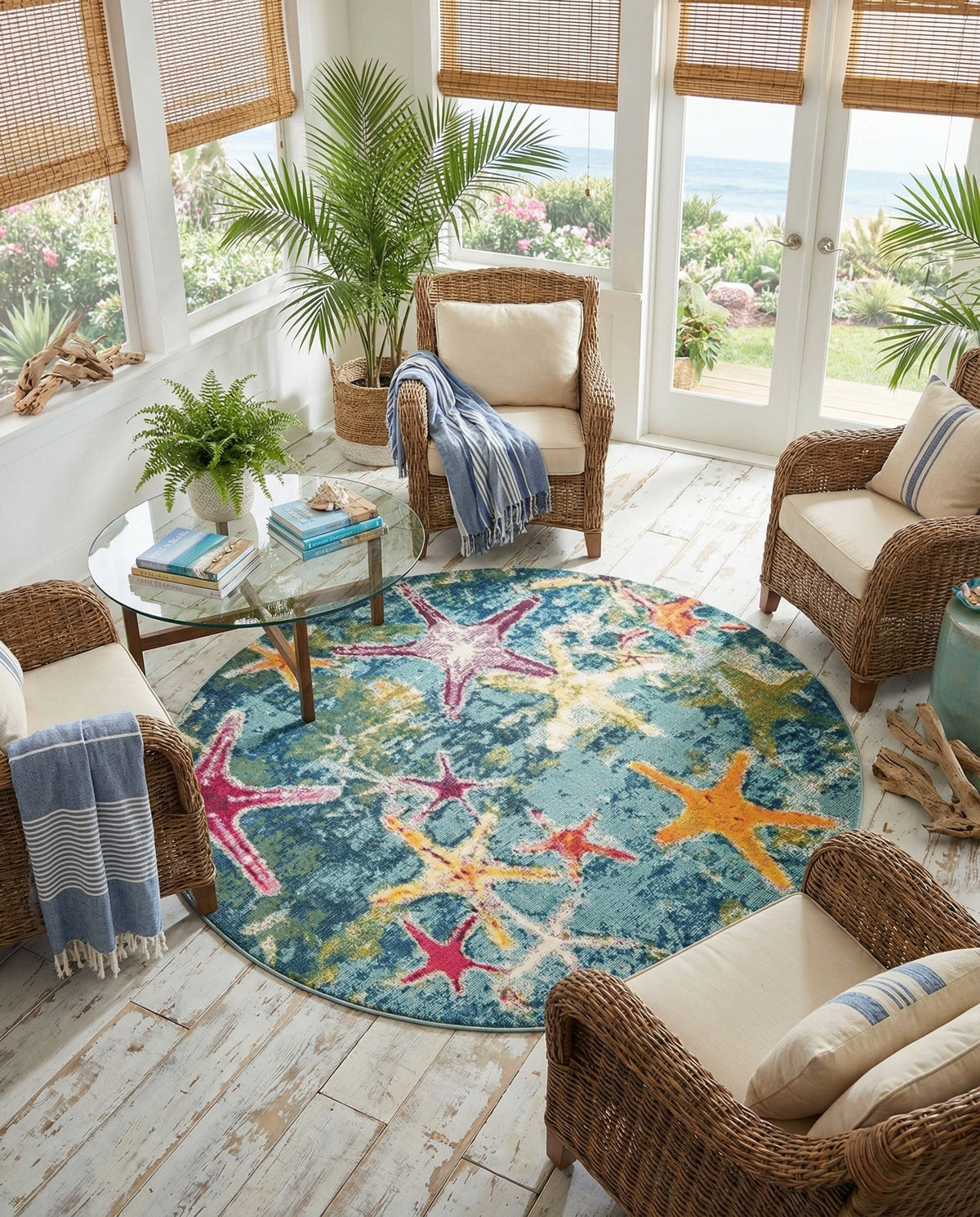 Sorrento Shores Collection Area Rug - Positano Round Navy Blue  lifestyle 100