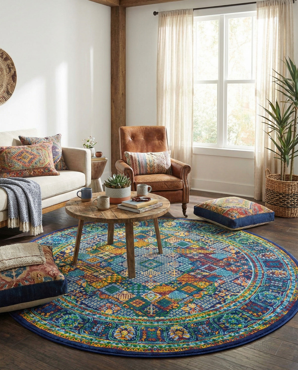Caribbean Cove Collection Area Rug -  Mustique Round Navy Blue  lifestyle 144