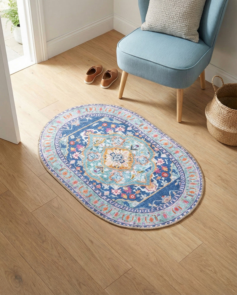 Heritage Elegance Collection Area Rug -  Taj Oval Blue  lifestyle 61