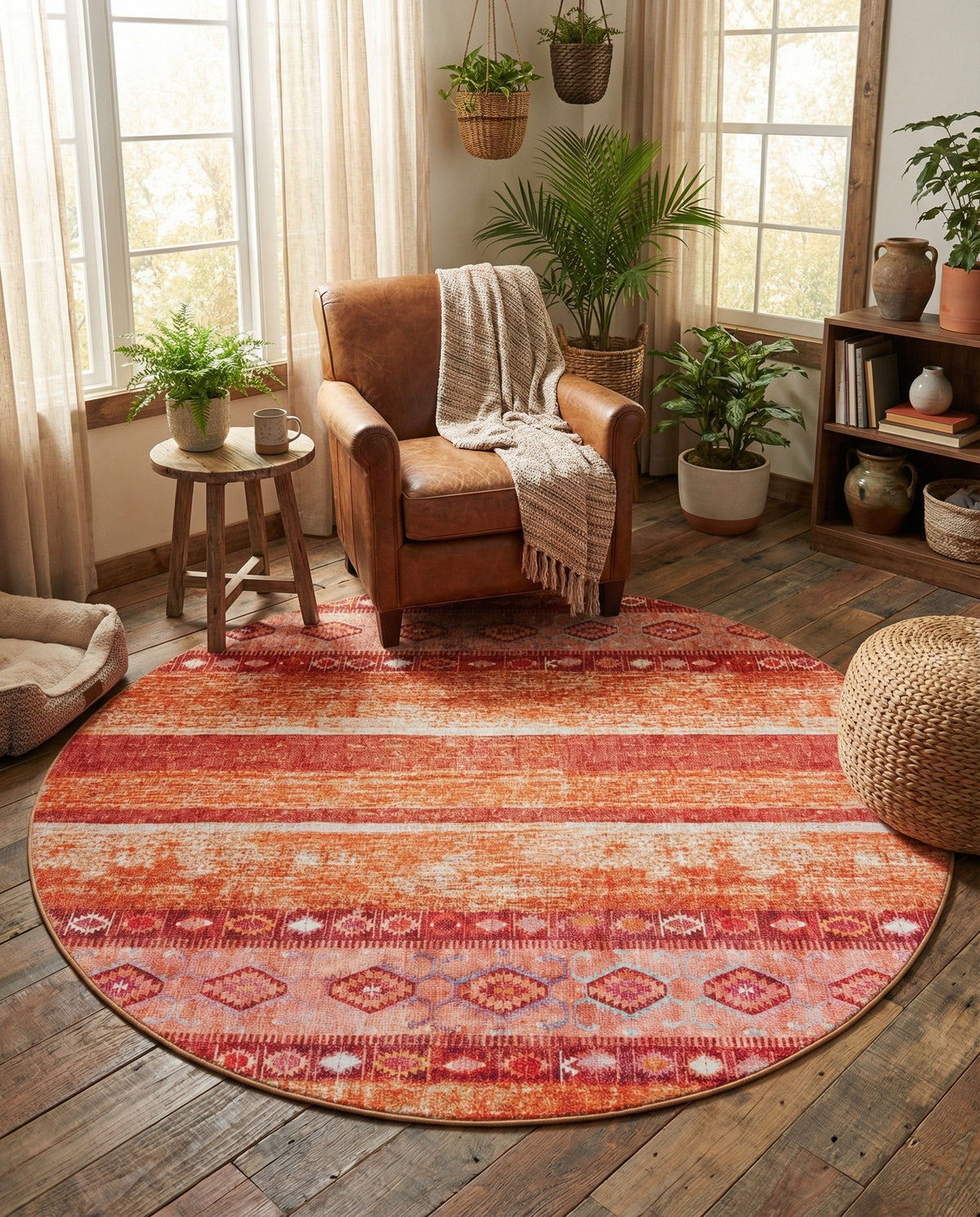 Heritage Elegance Collection Area Rug -  Edinburgh Round Rust Red  lifestyle 118
