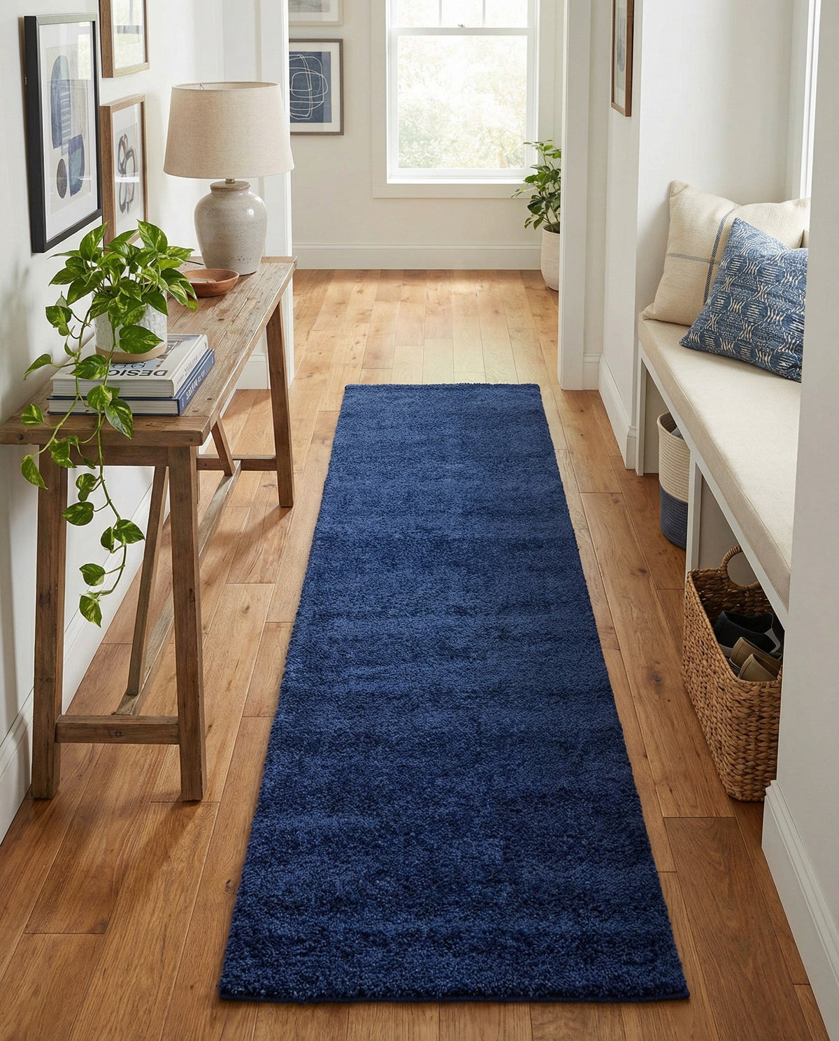 Solid Shag Seaside Collection Area Rug - Azure Cove (Navy Blue) Runner Navy Blue  lifestyle 83