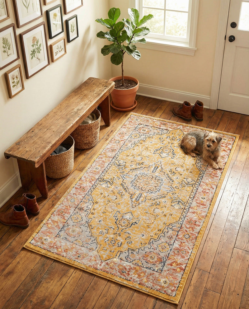 Seville Stripes Collection Area Rug - Cadiz (Yellow) Rectangle Yellow  lifestyle 7