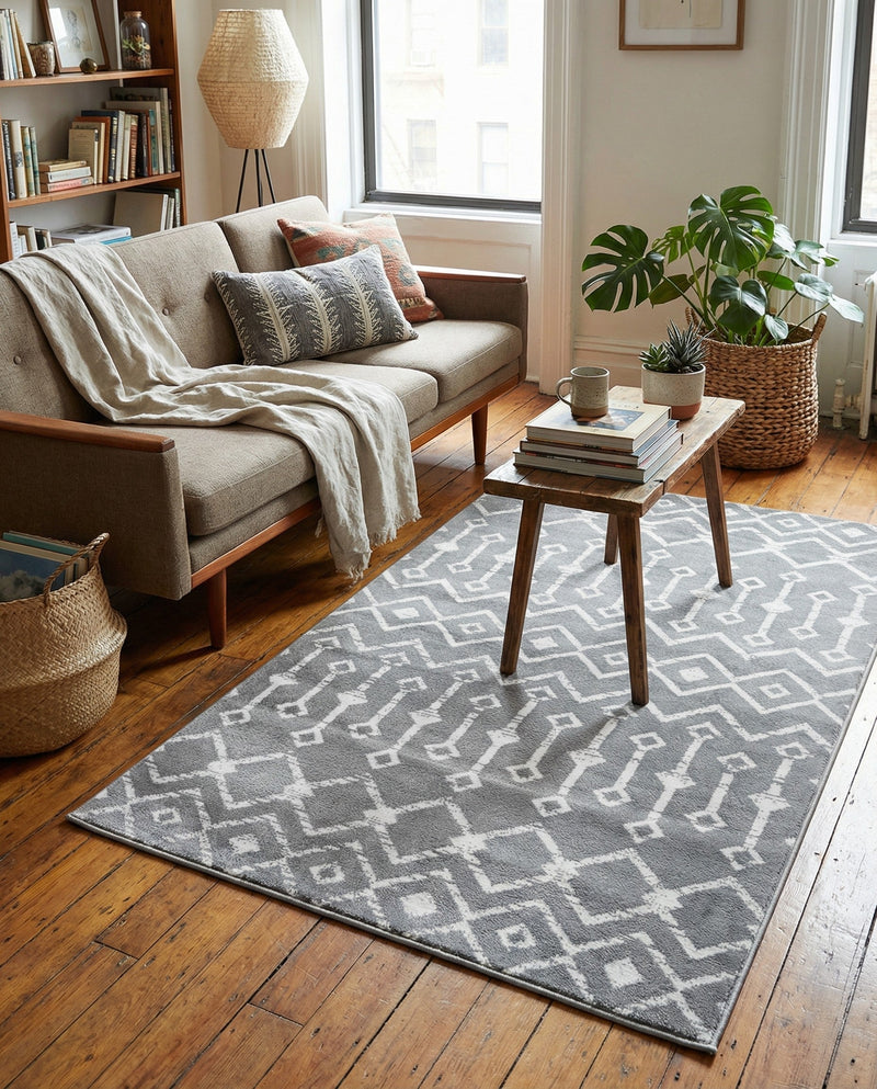Marrakech Lattice Collection Area Rug - Medina (Gray) Rectangle Gray  lifestyle 7