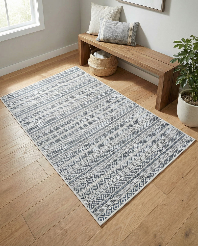 Seaside Stripes Collection Area Rug -  Boardwalk (Light Blue) Rectangle Light Blue  lifestyle 33
