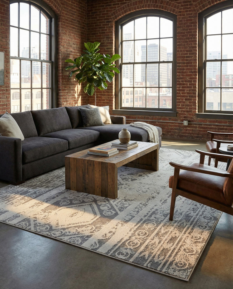Brighton Stripes Collection Area Rug - Sussex (Ivory and Gray) Rectangle Ivory and Gray  lifestyle 16