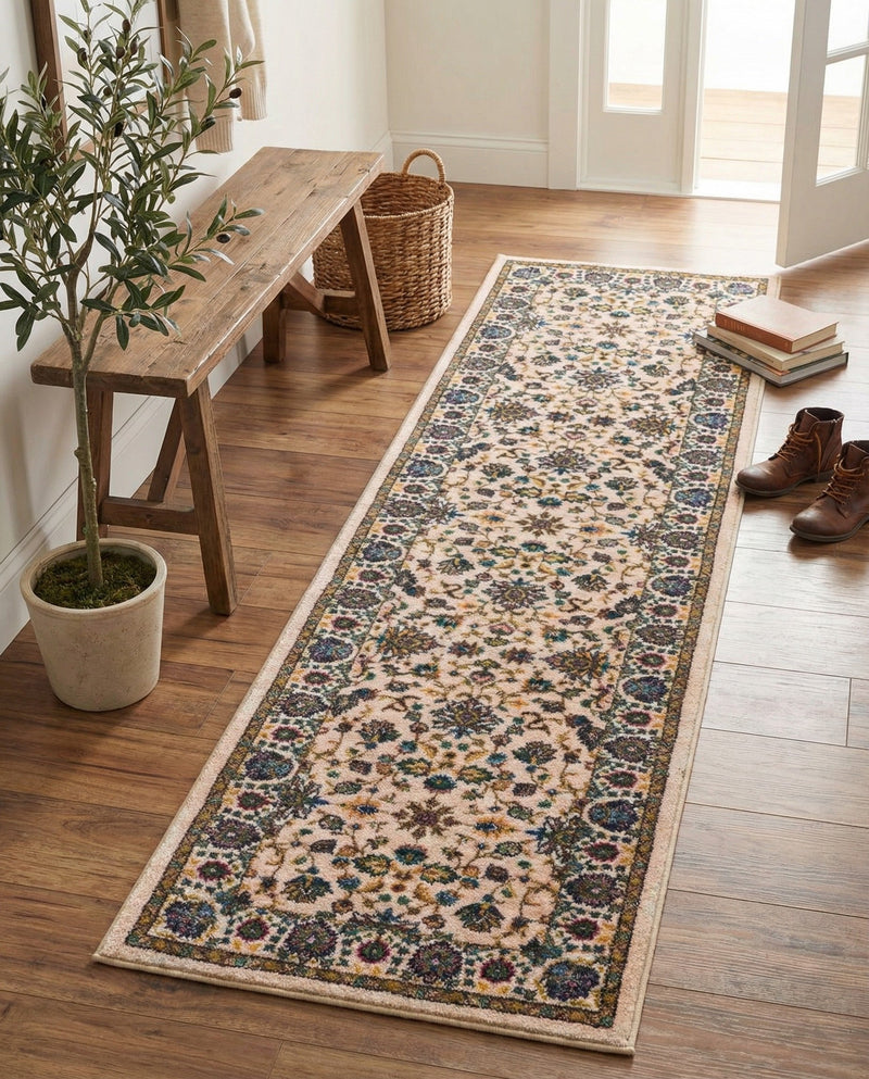Casablanca Tapestry Collection Area Rug -  Marrakech (Ivory) Runner Ivory  lifestyle 27