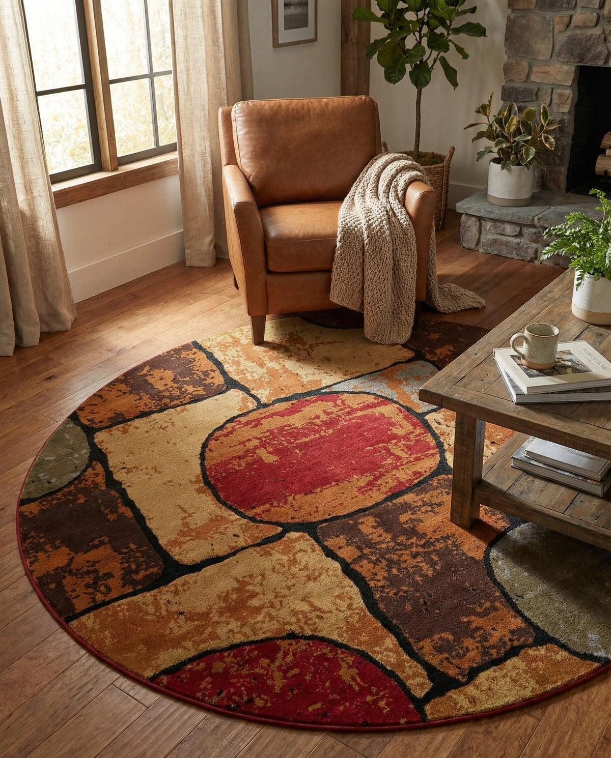 Bistro Lounge Collection Area Rug -  Cappuccino Round Multi  lifestyle 88