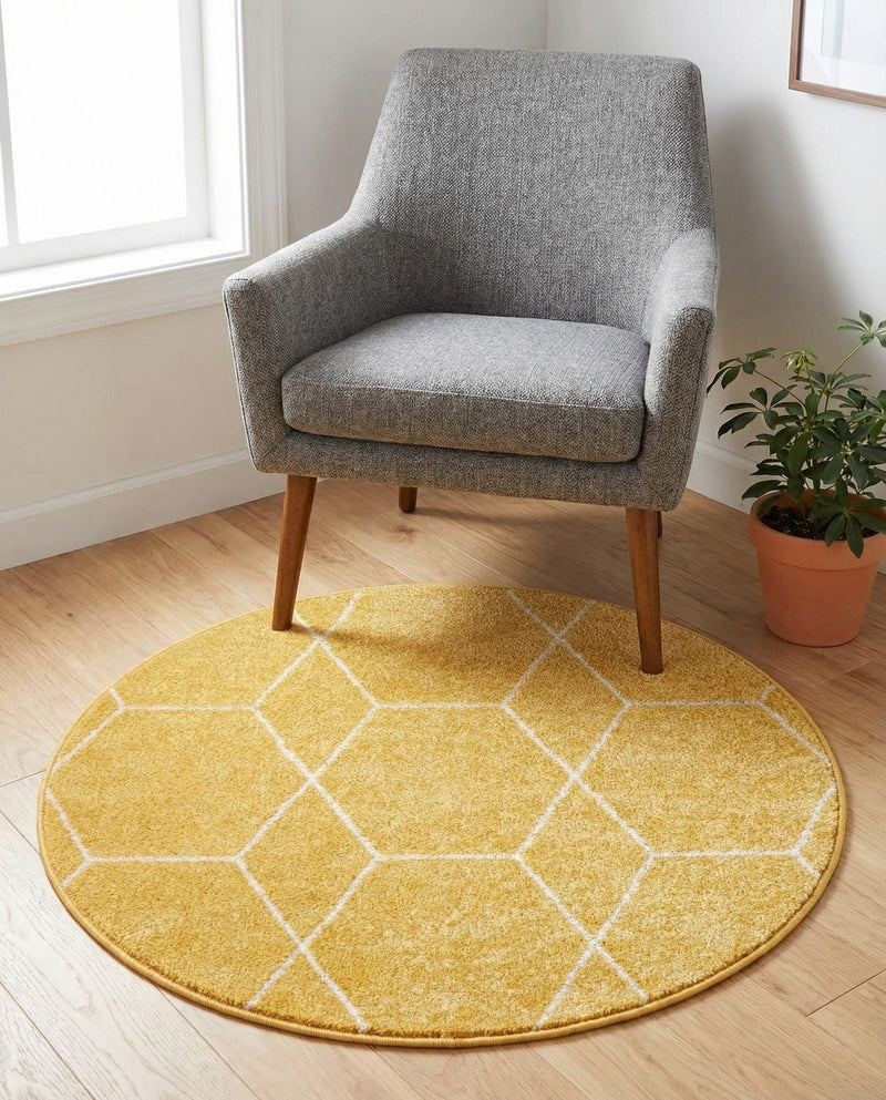 Trellis Mosaic Collection Area Rug - Arborville (Yellow) Round Yellow  lifestyle 91