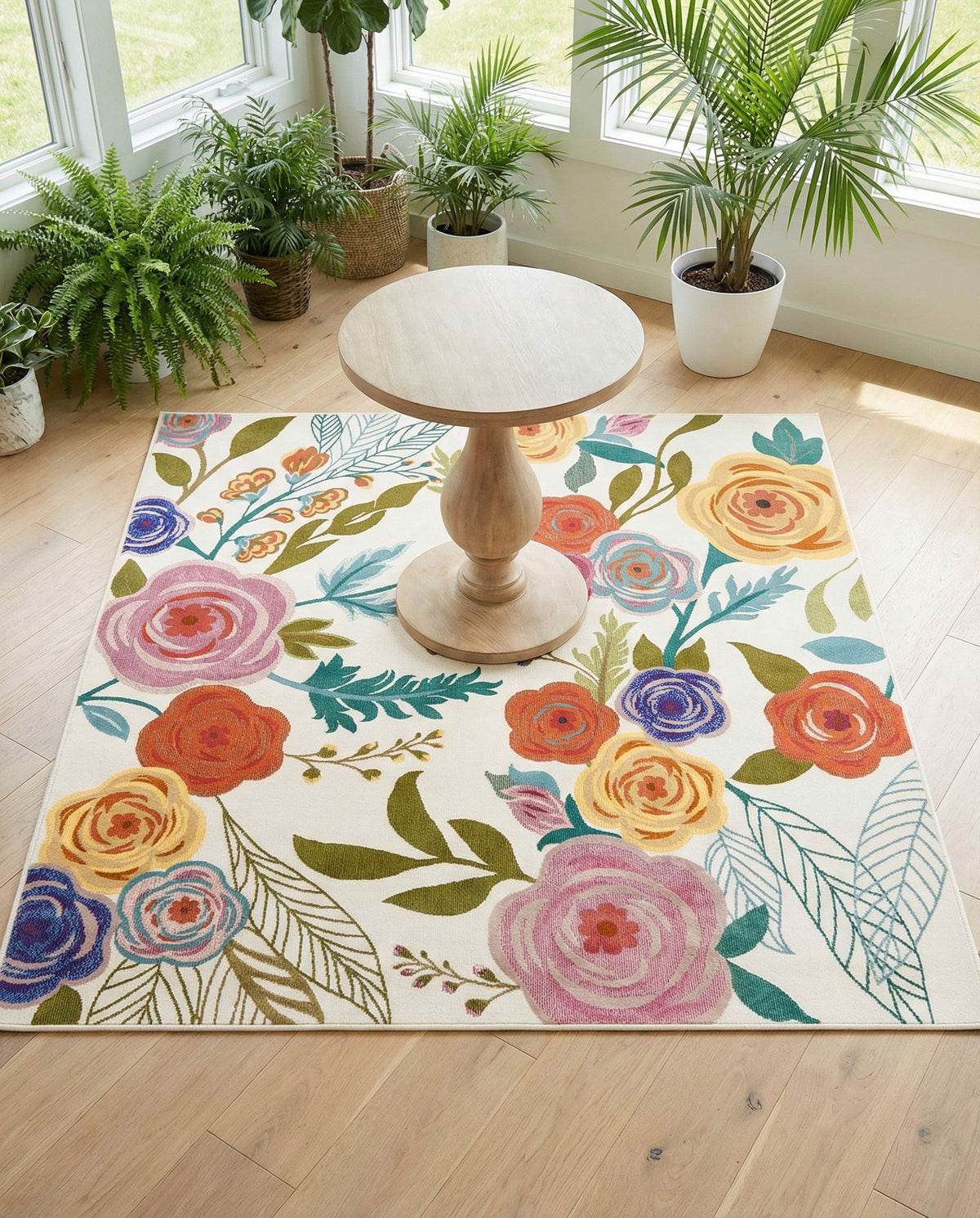 Meadow Breeze Collection Area Rug -  Petal Square Ivory  lifestyle 94