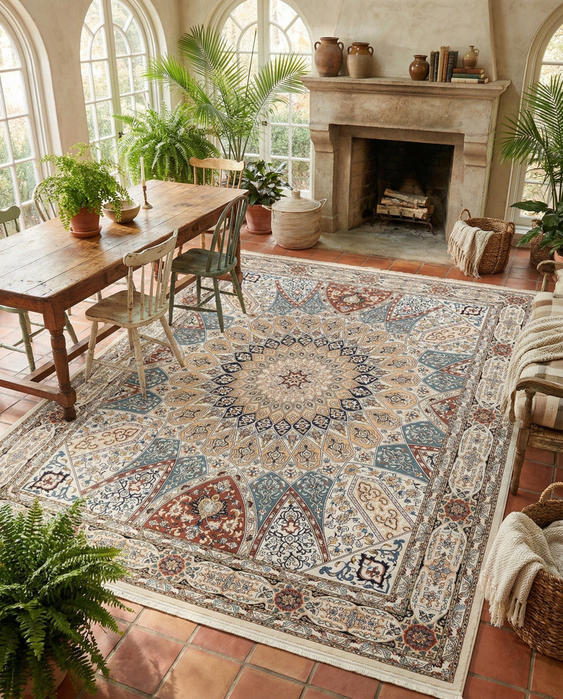 Persian Elegance Collection Area Rug -  Hamedan (Ivory) Rectangle Ivory  lifestyle 9