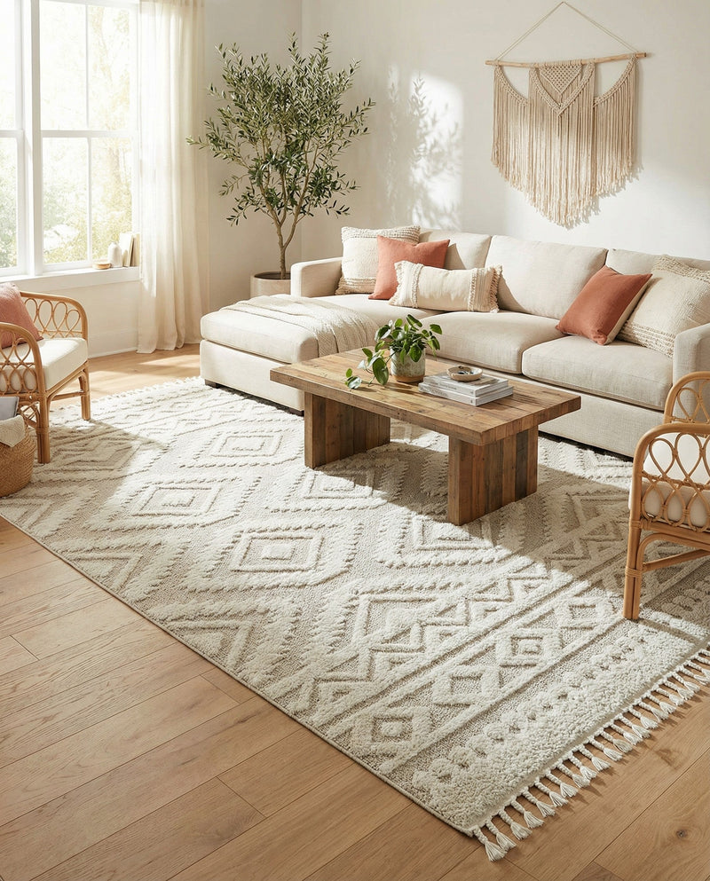 Sahara Chic Collection Area Rug -  Fez Rectangle Ivory  lifestyle 17