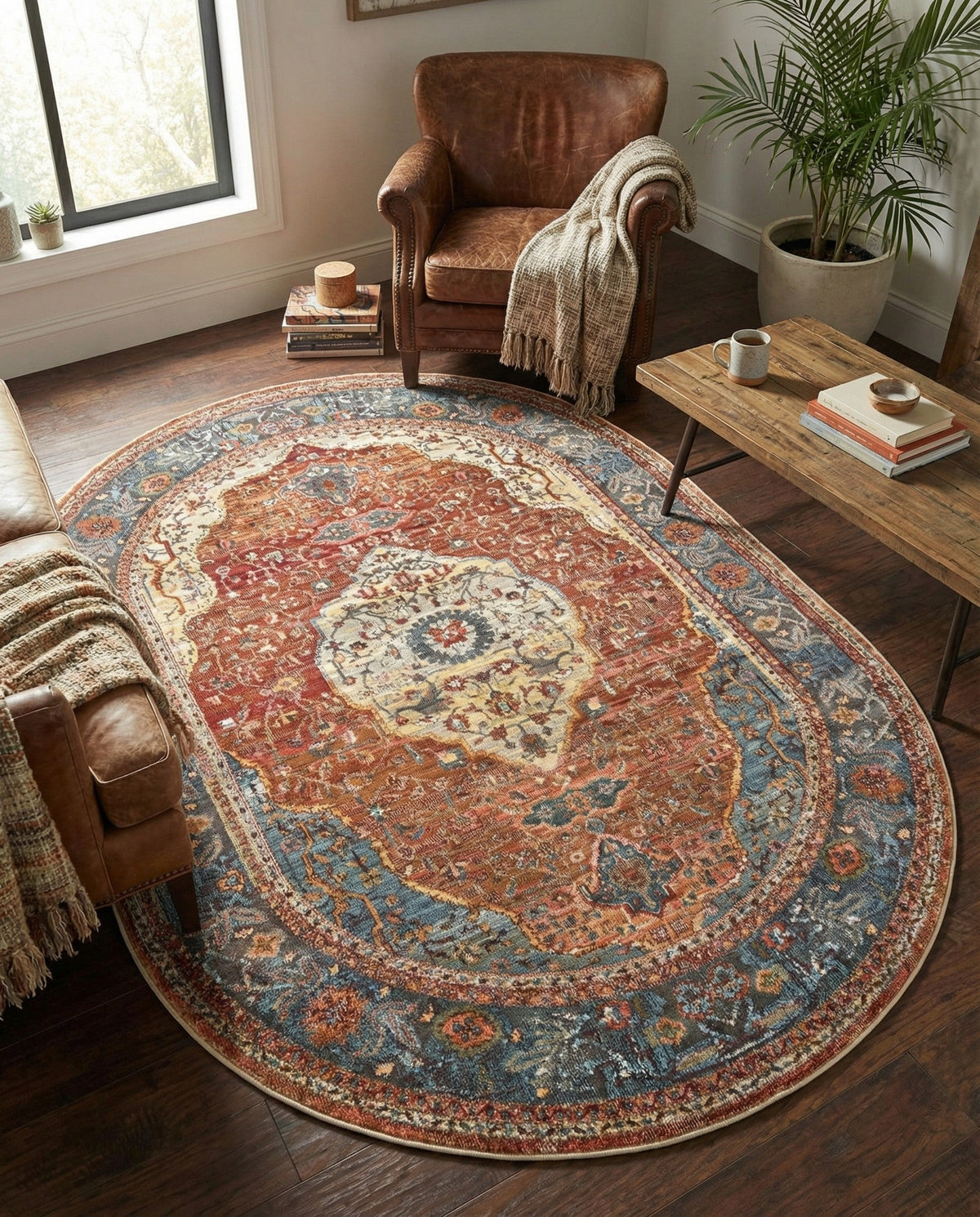 Caribbean Breeze Collection Area Rug -  Vieques Oval Rust Red  lifestyle 165
