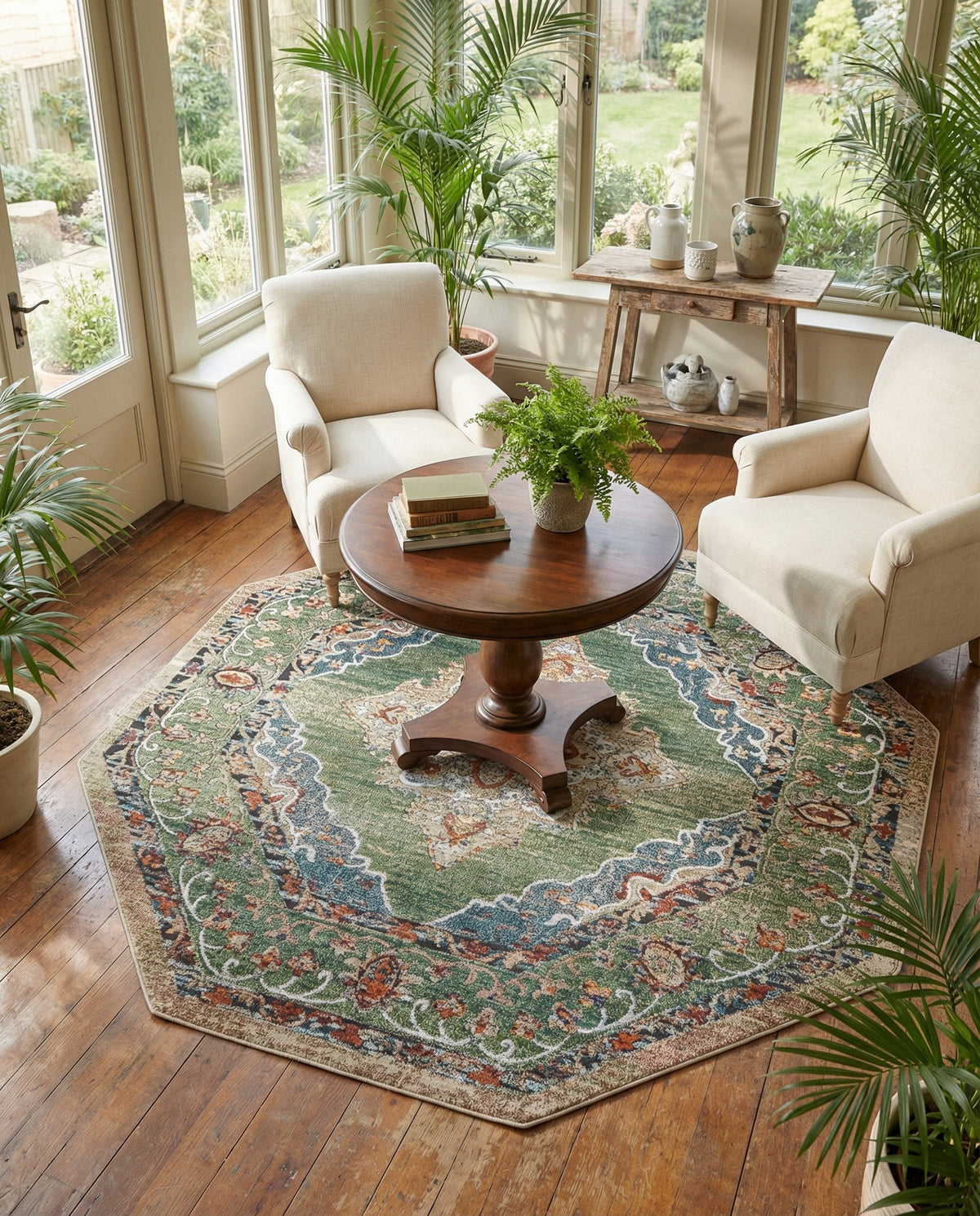 Savannah Soiree Collection Area Rug - Serengeti (Green) Octagon Green  lifestyle 84
