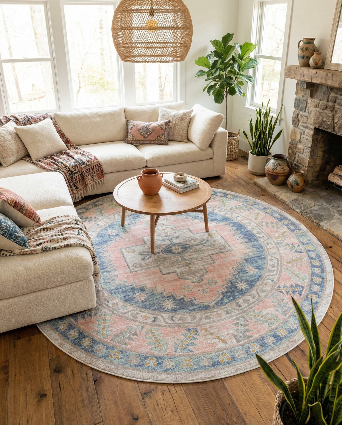 Savannah Series Collection Area Rug -  Augusta (French Blue) Round French Blue  lifestyle 52