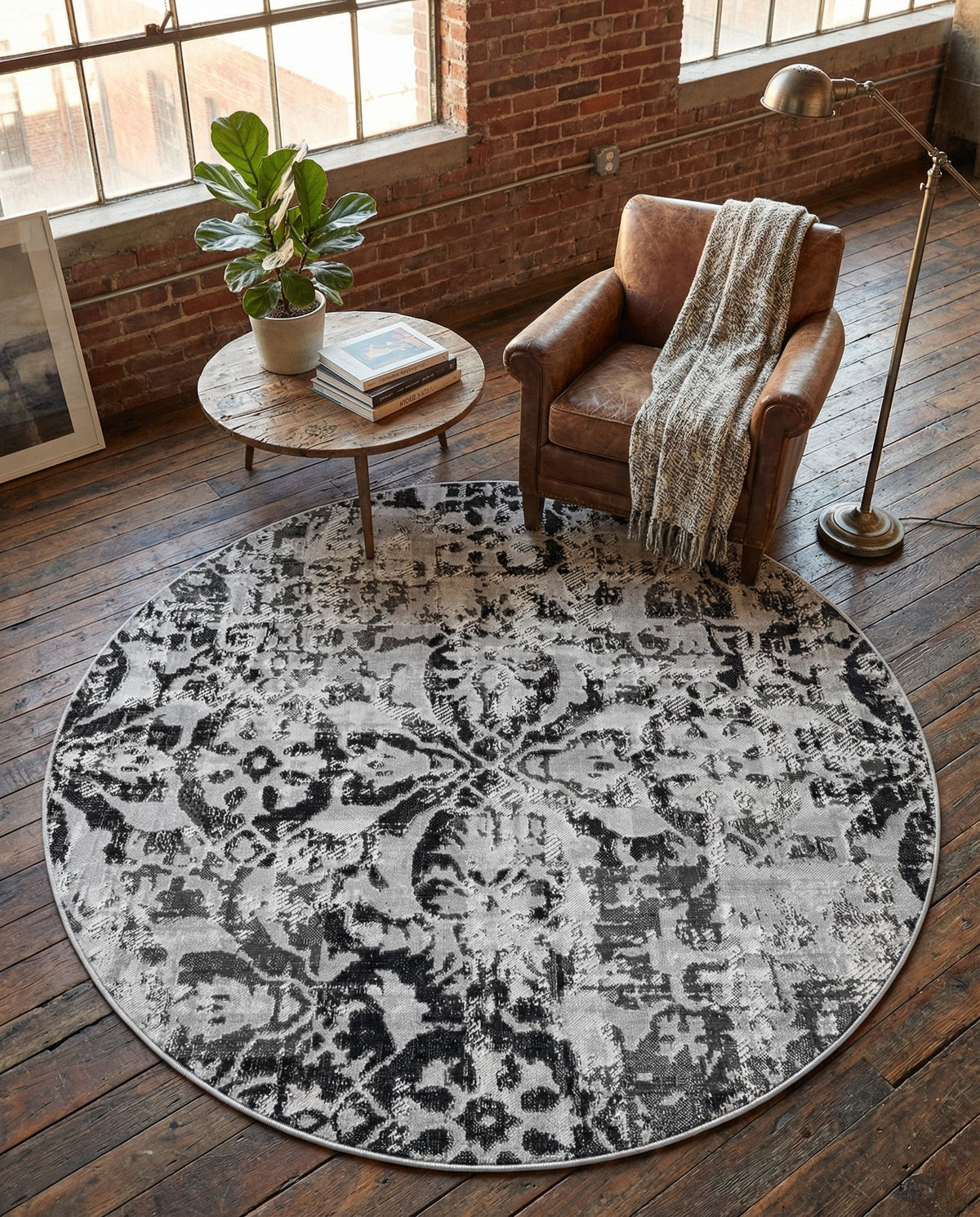 Geneva Terrace Collection Area Rug -  Morges Round Gray  lifestyle 97