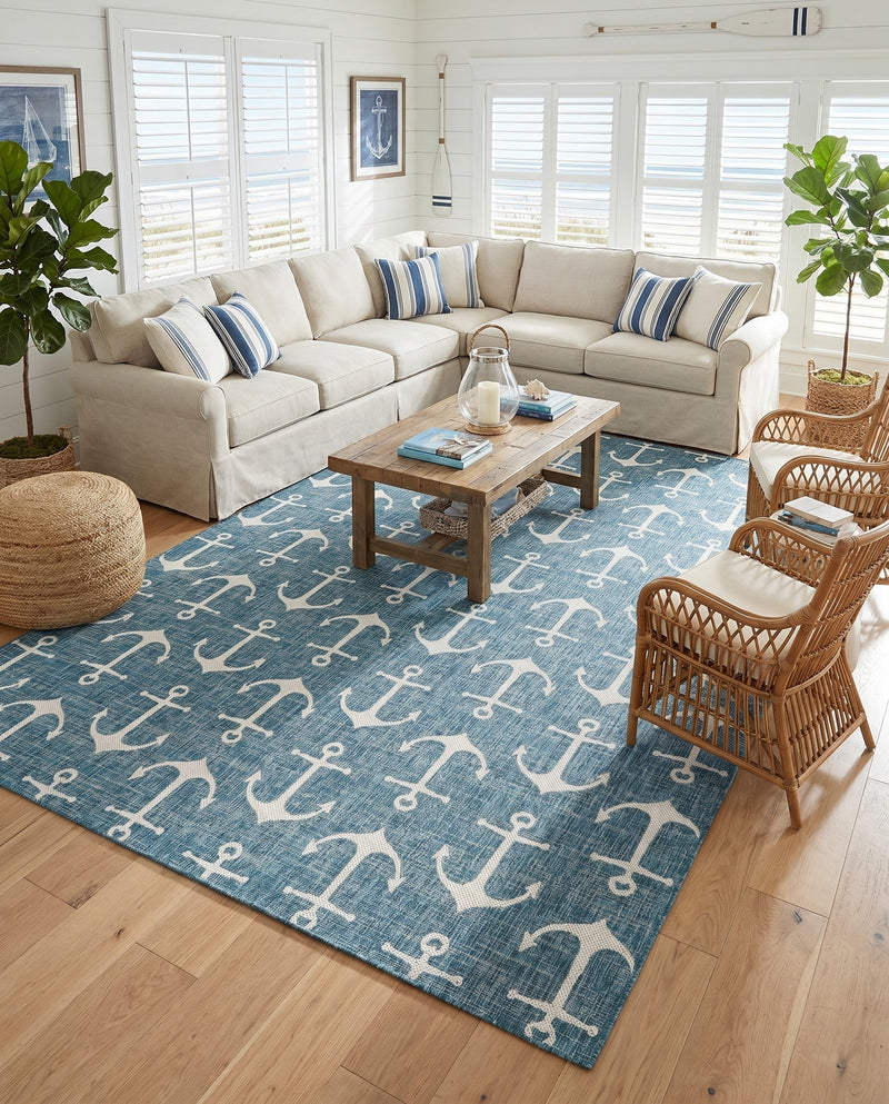 Seaside Haven Rugs Collection Area Rug - Sapphire (Teal) Rectangle Teal  lifestyle 27