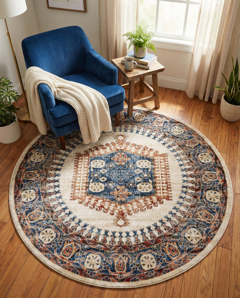 Eden Oasis Collection Area Rug -  Refuge (Cream) Round Cream  lifestyle 54