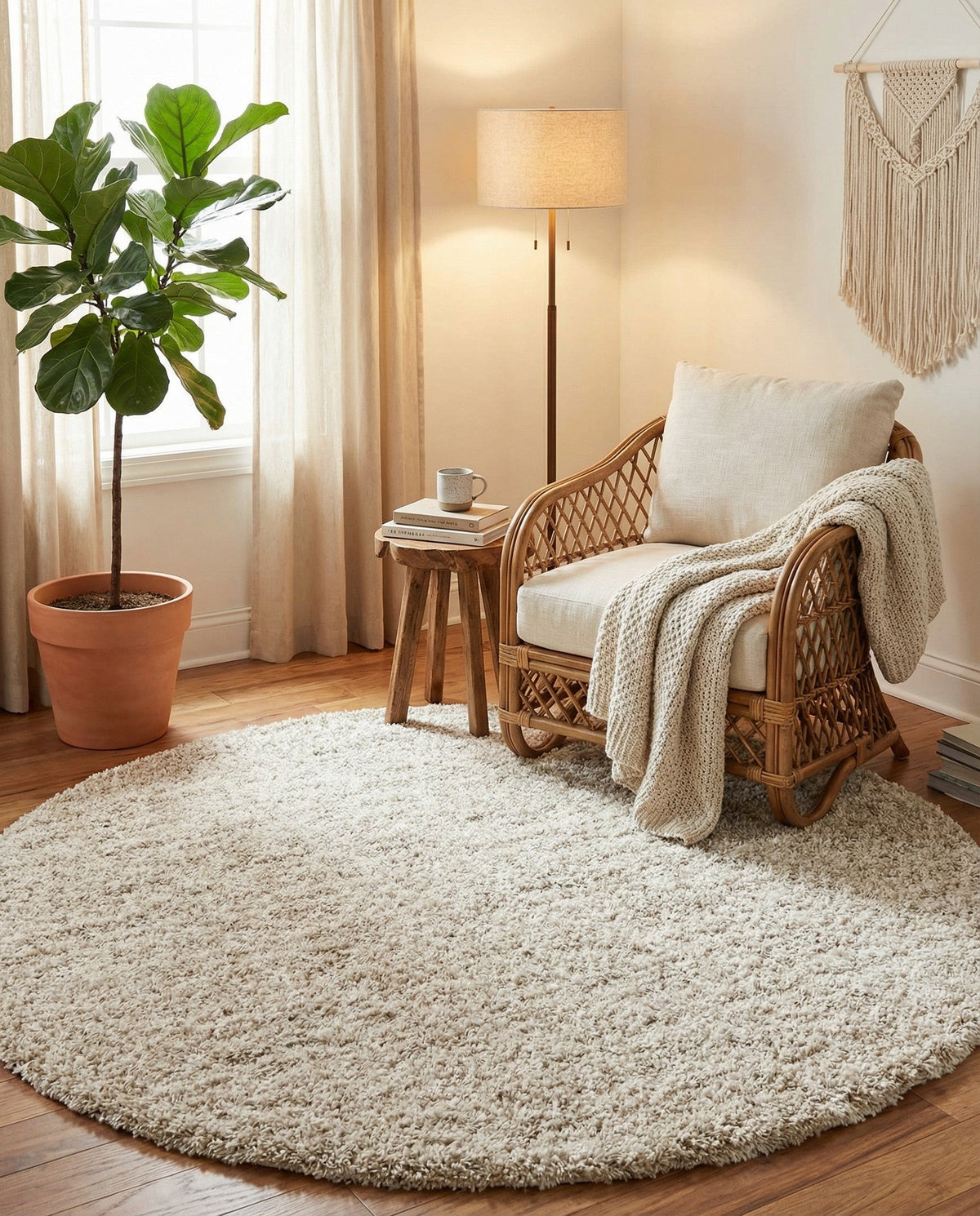 Cozy Cove Shag Collection Area Rug -  Harbor Round Ivory  lifestyle 123