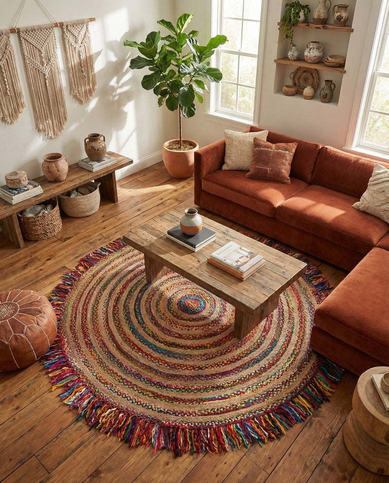 Osian Looms Collection Area Rug - Kathmandu Round Multi  lifestyle 9