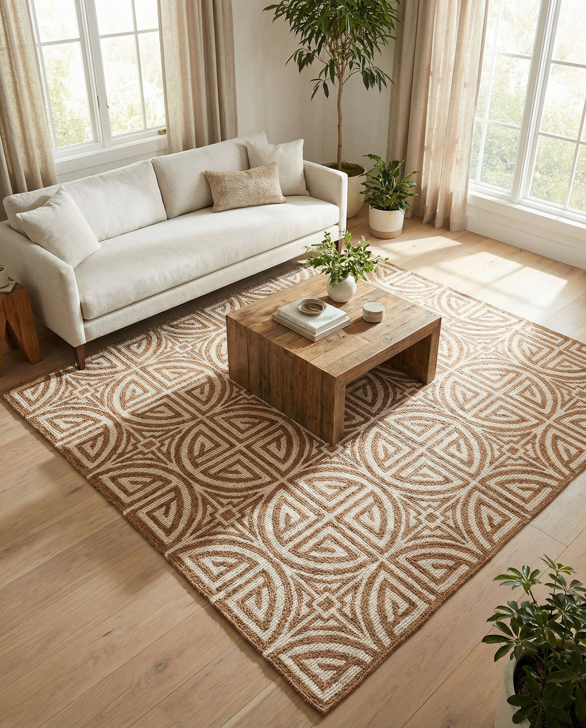 Savannah Threads Collection Area Rug -  Thar Square Light Brown and Ivory  lifestyle 158