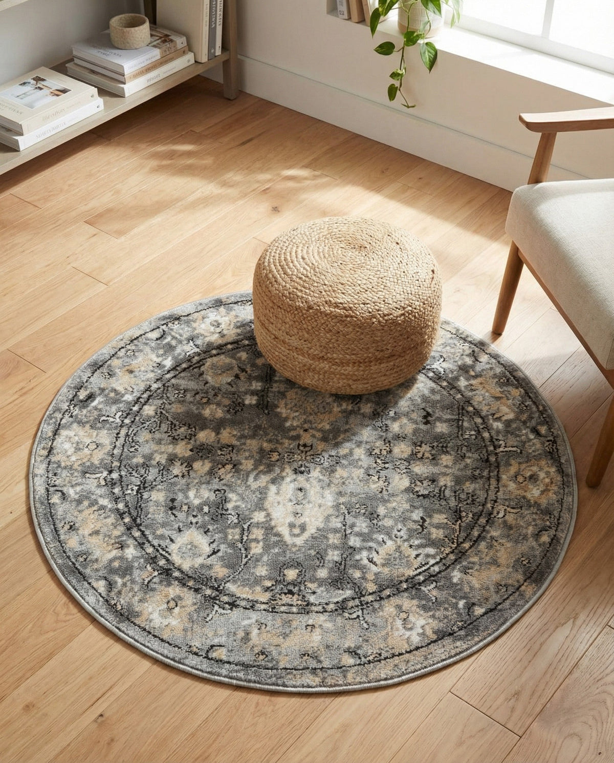 Cascade Range Collection Area Rug -  Shasta (Gray) Round Gray  lifestyle 88