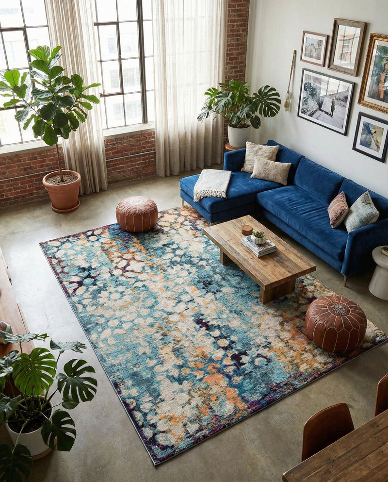 Venetian Tapestry Collection Area Rug - Murano Rectangle Blue  lifestyle 20