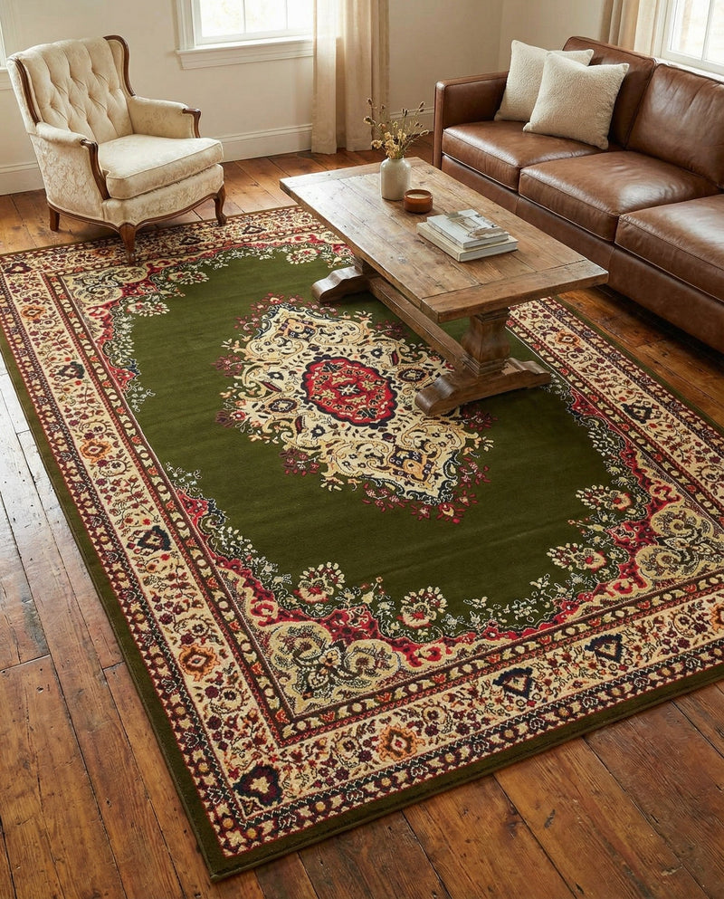 Tabriz Tapestry Collection Area Rug - Azerbaijan (Green) Rectangle Green  lifestyle 11