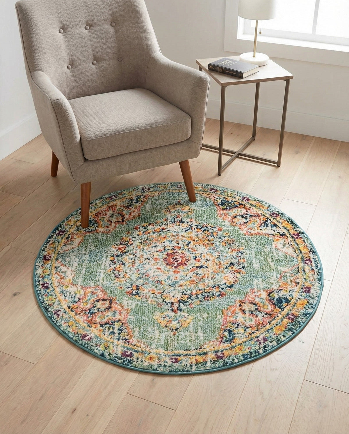 Brighton Terrace Collection Area Rug - Hove (Green) Round Green  lifestyle 108