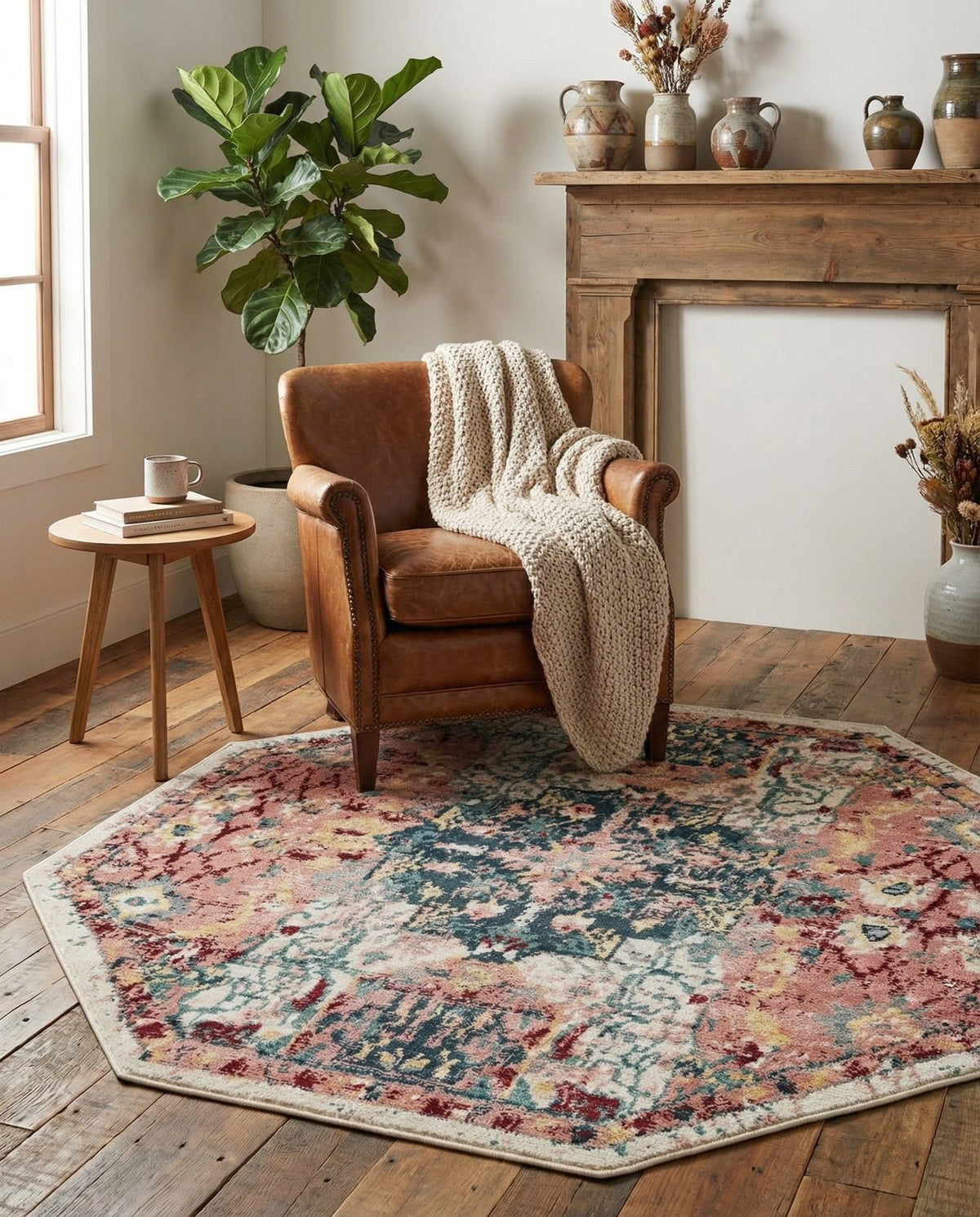Savannah Elegance Collection Area Rug -  Azalea Octagon Pink  lifestyle 151