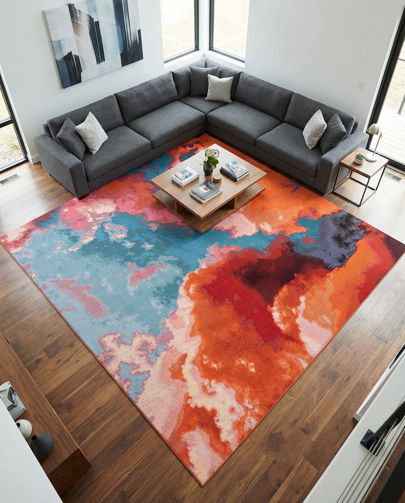 Urban Terrace Collection Area Rug -  Patio Square Gray and Pink  lifestyle 48