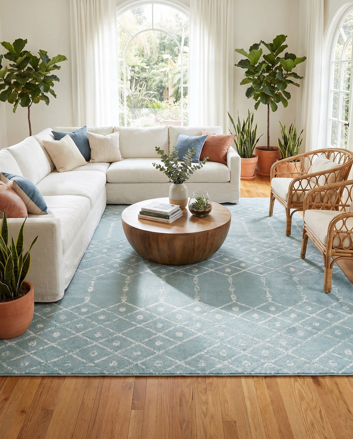 Marrakesh Lattice Collection Area Rug - Casablanca (Aqua) Square Aqua  lifestyle 97