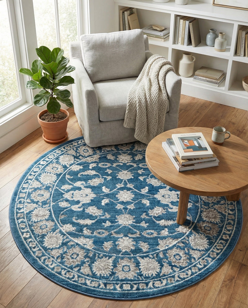 Charleston Elegance Collection Area Rug -  Seaport (Blue) Round Blue  lifestyle 68