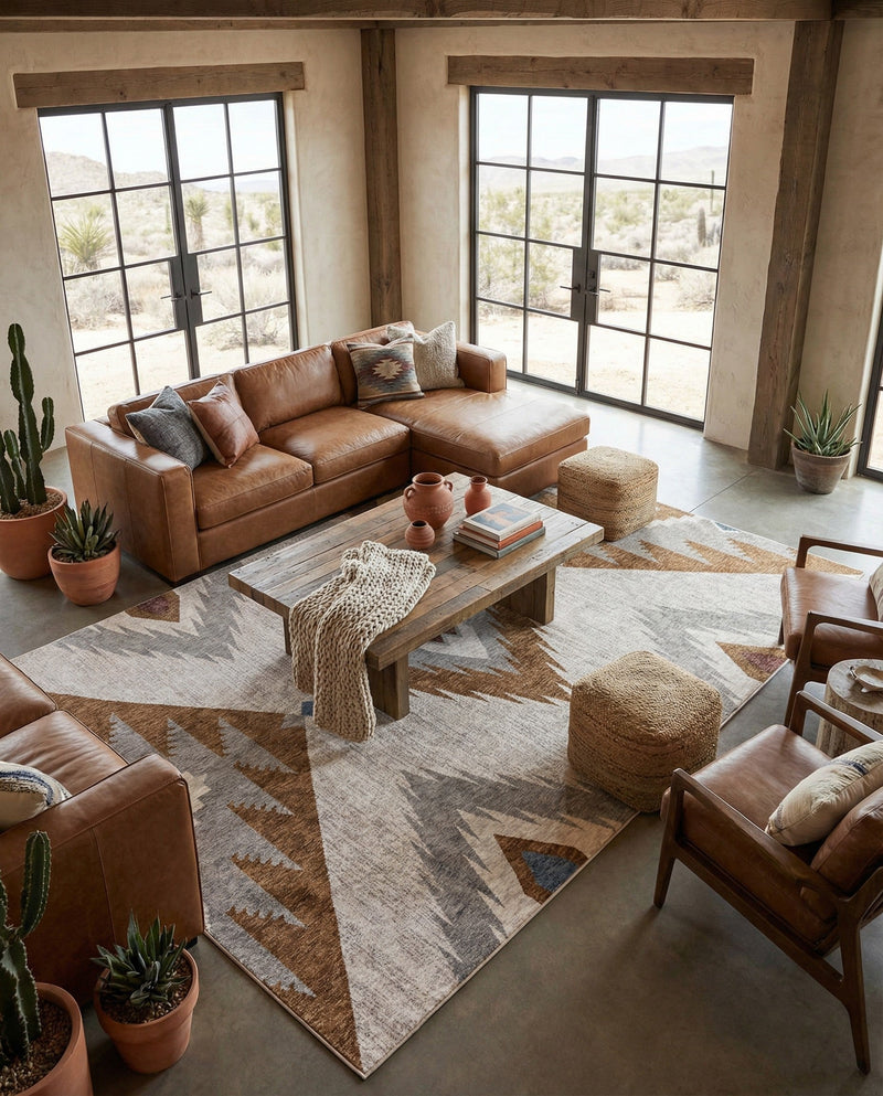Desert Modern Eco Rug Series Collection Area Rug -  Zion Rectangle Ivory  lifestyle 14