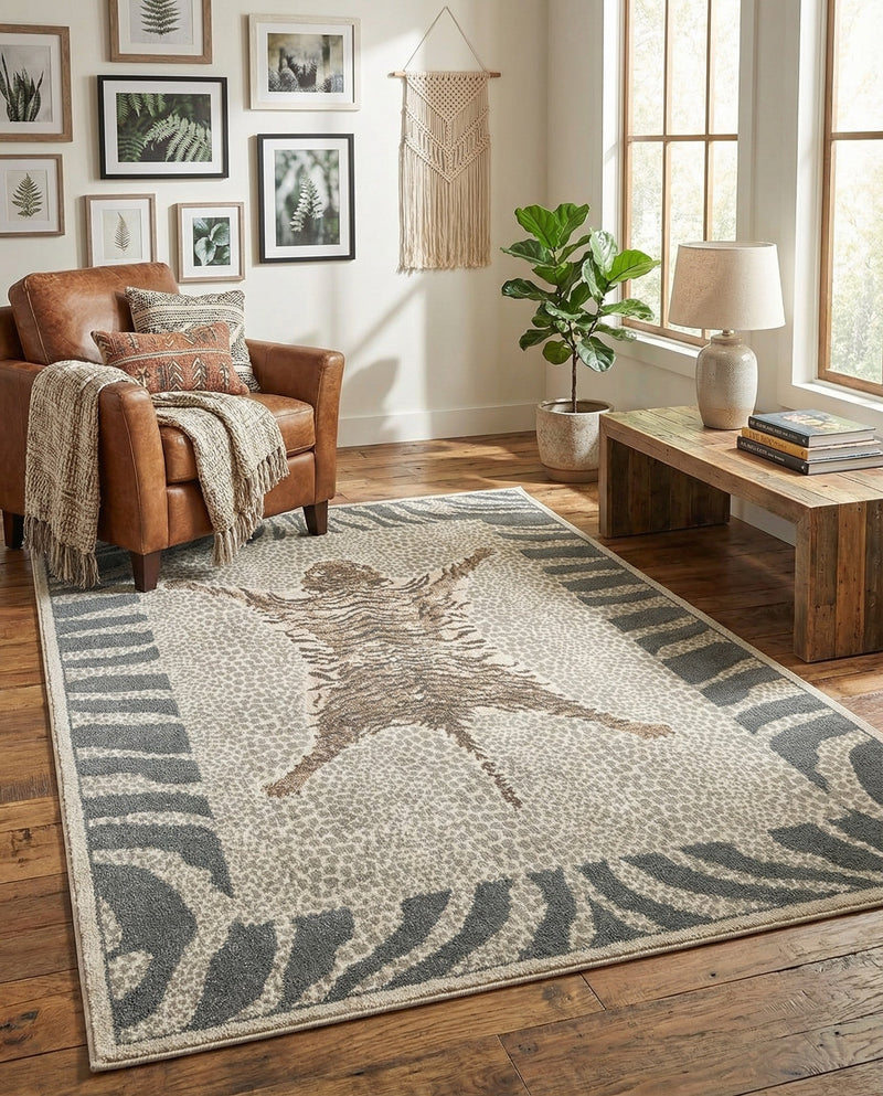 Savannah Sojourn Collection Area Rug -  Masai Rectangle Gray and Ivory  lifestyle 9