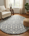 Berber Lattice Shag Collection Area Rug - Atlas (Gray) Round Gray  lifestyle 66