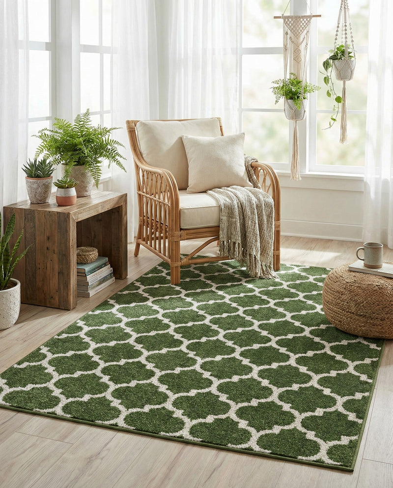Lattice Gardens Collection Area Rug -  Bloomfield (Dark Green) Rectangle Dark Green  lifestyle 13