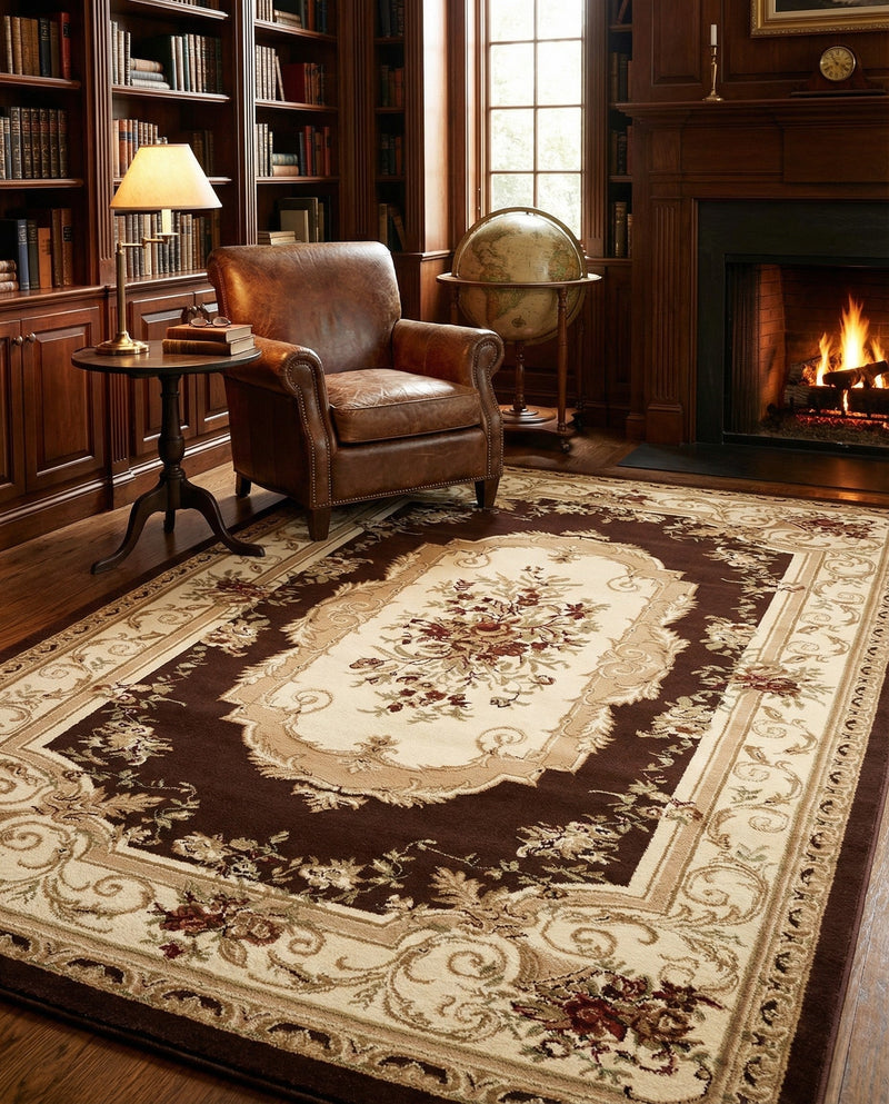 Versailles Elegance Collection Area Rug -  Louveciennes (Brown) Rectangle Brown  lifestyle 18