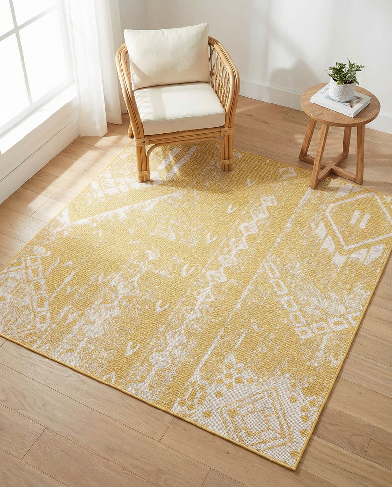 Desert Nomad Terrace Collection Area Rug - Sahara (Yellow) Square Yellow  lifestyle 64